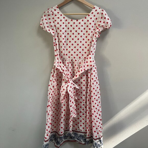 NEW Chaudry‎ Anthropologie Dress Lined Polka Dot Tie Back Cap Sleeve Small - Picture 2 of 6
